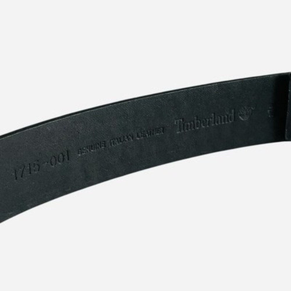 Timberland Mens Black Leather Belt Silver Logo Plaque Buckle Casual Size 40/100 - Picture 3 of 4